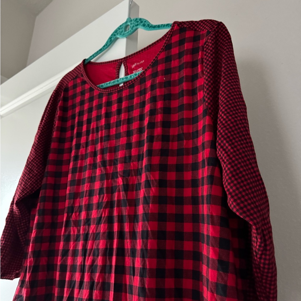 J Jill Red and Black Plaid Long Sleeve Sleep Dress